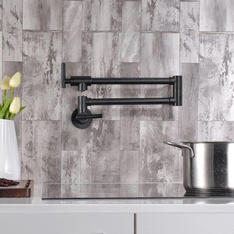 sumerain Matte Black Pot Filler Faucet Wall Mount Folding Kitchen Faucet Double Joint Swing Arm - Image 5
